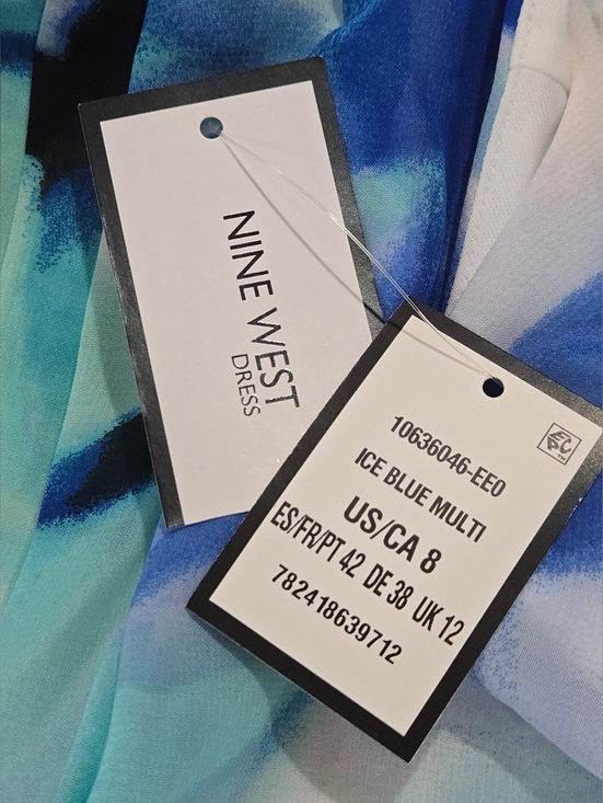 Nine West Ice Blue & Aqua Floral Halter Maxi Dress Size 8 NWT